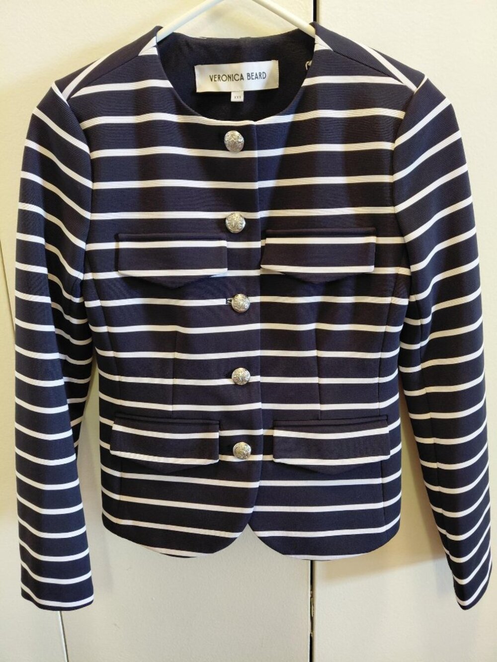 New Veronica Beard Navy White Striped Blazer Jacket XXS